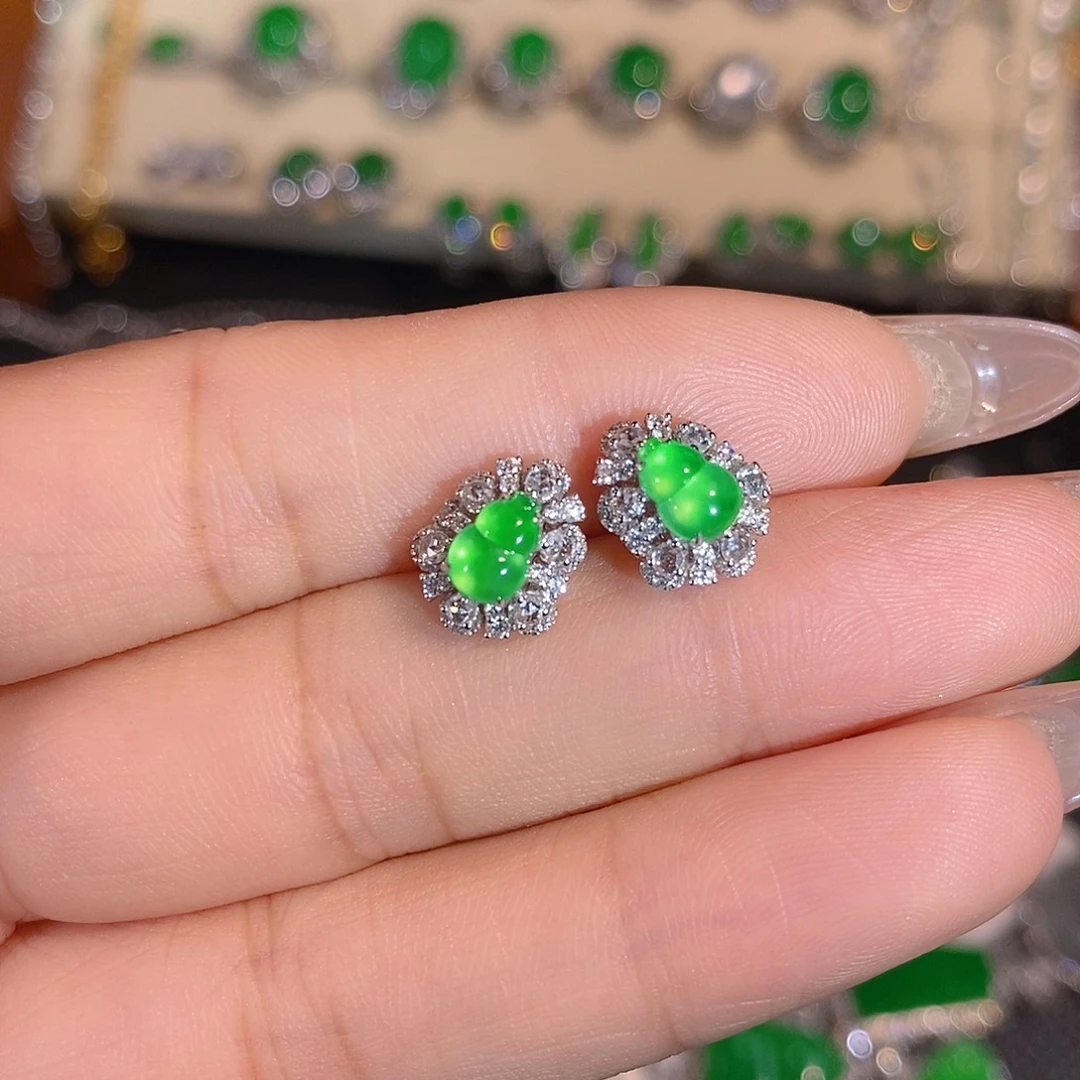 翡翠18K金镶嵌吊坠(不含链)葫芦耳钉