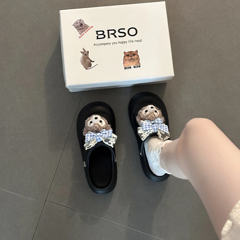 可爱卡通雪莉玫镂空洞洞鞋女2025夏新款外穿厚底两穿包头凉拖鞋