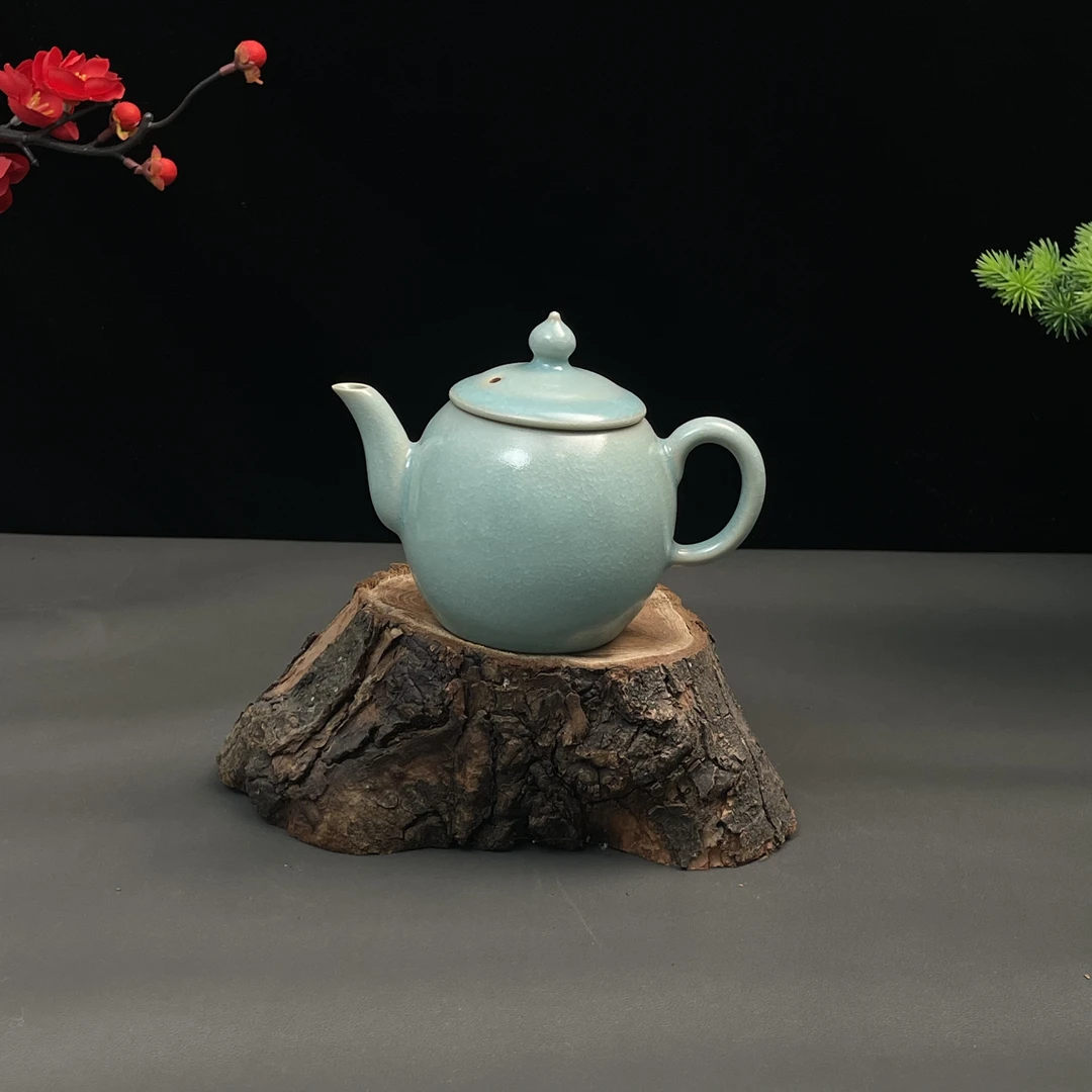 原矿汝瓷仿古鱼鳞纹全手工支钉烧官帽壶
