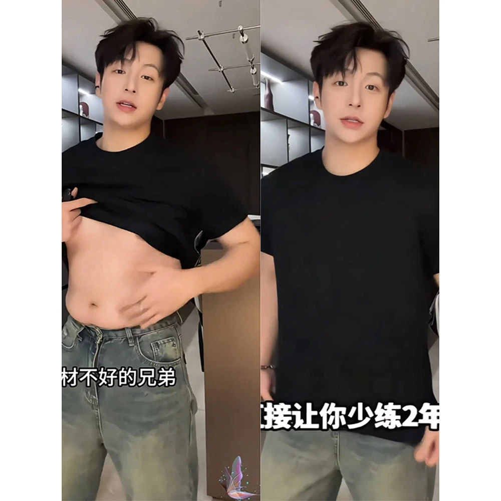 GTAL美式小领口T恤男修身显壮半袖休闲运动健身百搭速干弹力短袖