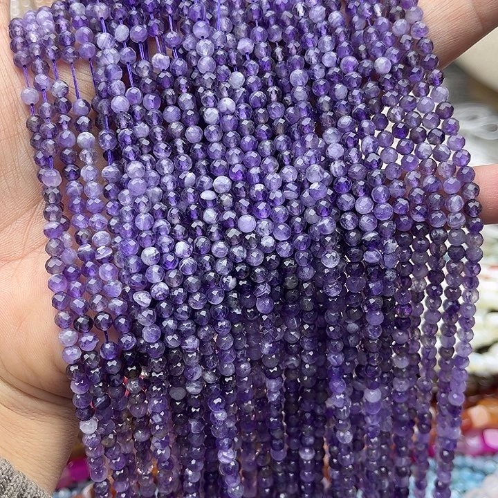 玛瑙/玉髓未镶嵌珠宝半成品yt4mm左右紫晶刻面