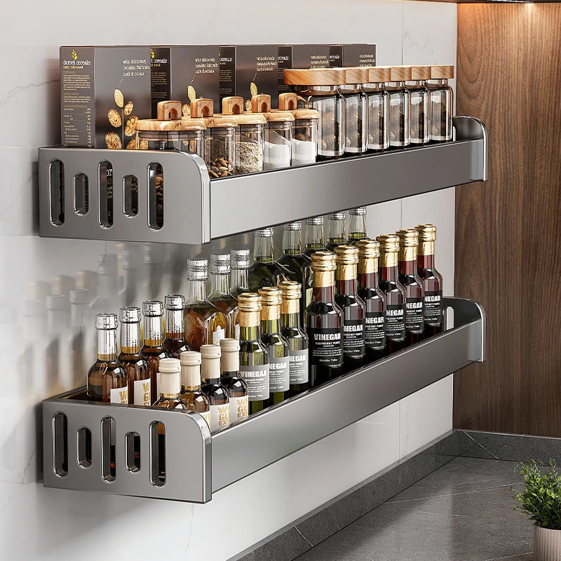 优勤厨房置物架调料架多功能壁挂式调味料品罐墙上不锈钢收纳架子