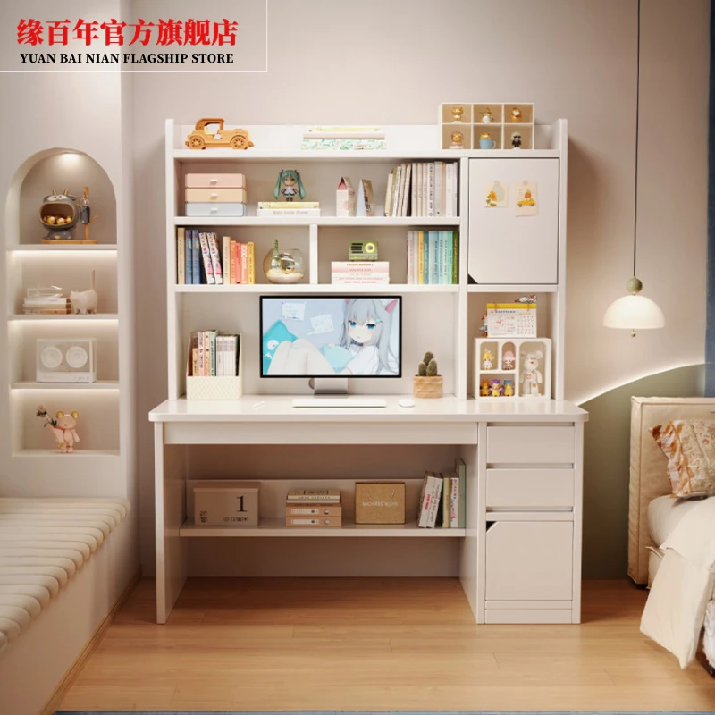 书桌书架一体桌带书柜组合卧室学生学习桌写字桌子家用台式电脑桌