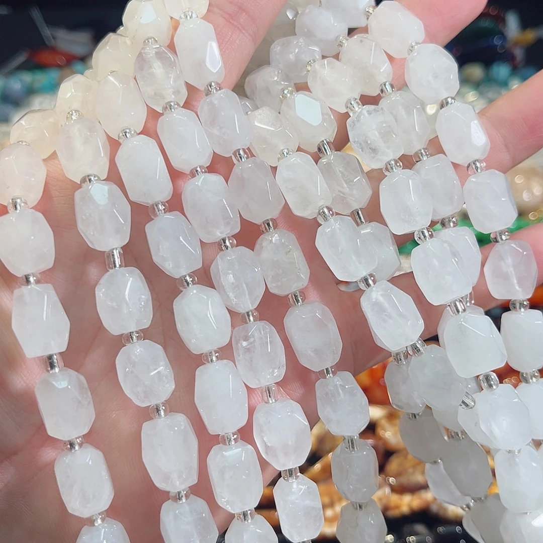 玛瑙/玉髓合金珠宝半成品白水晶八棱一条10x14mm