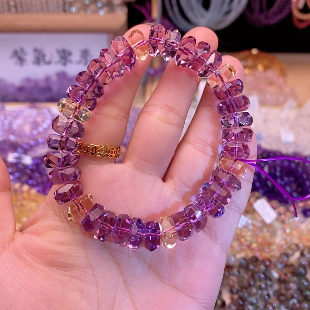 水晶手链未镶嵌紫水黄水刻面