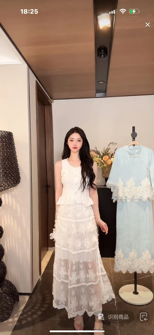 馨儿专属【风之呓语】法式甜美立体蕾丝刺绣钩花高腰显瘦仙女裙XY98