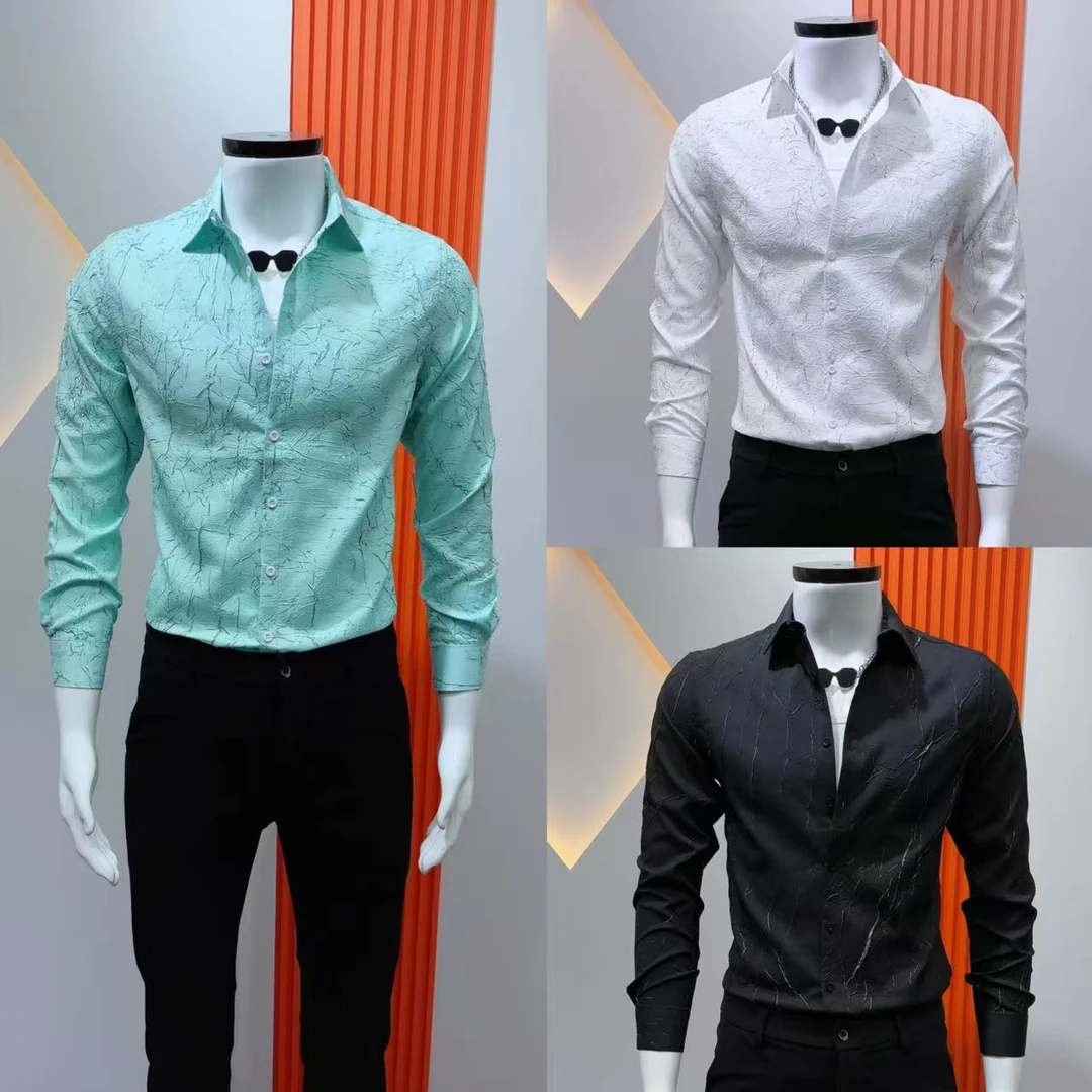 秋季男士新款衬衫时尚潮流高级痞帅长袖衬衫爆款休闲百搭修身渐变