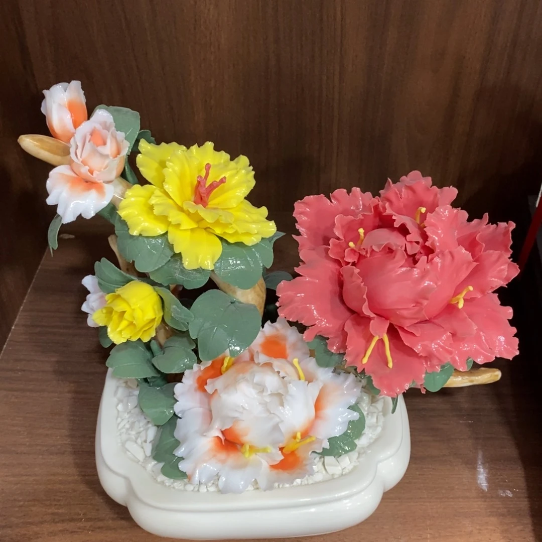瓷片陶瓷手工花摆件工艺品