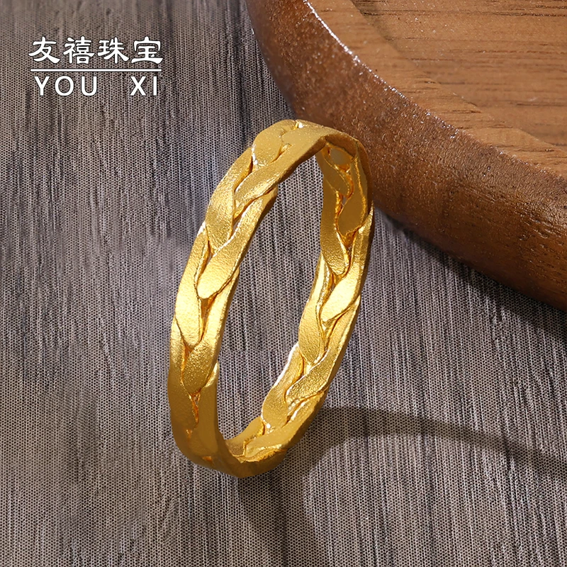 足金999黄金古法麦穗戒指实心素圈纯金指环情侣对戒尾戒女款送礼