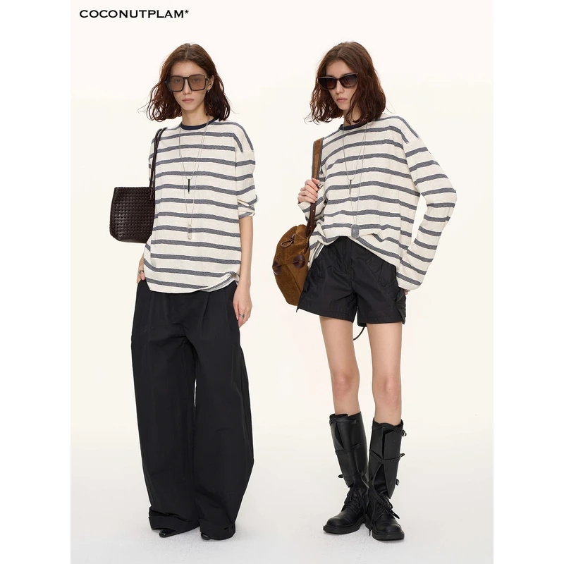 COCONUTPLAM*UNISEX “治愈系”肌理感撞色条纹/静色长袖T恤