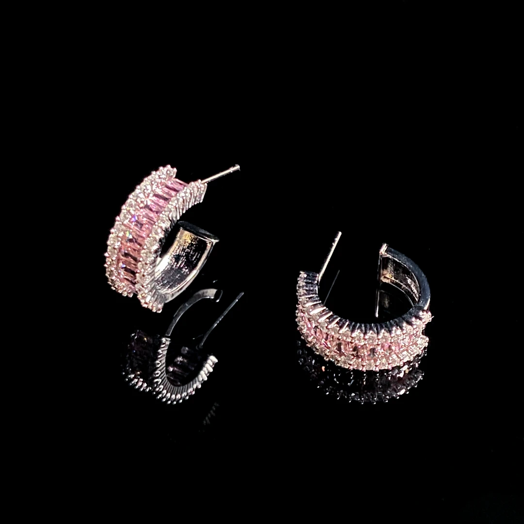 铜合金锆石耳饰 银针浆果粉C圈 优雅气质耳钉E4007