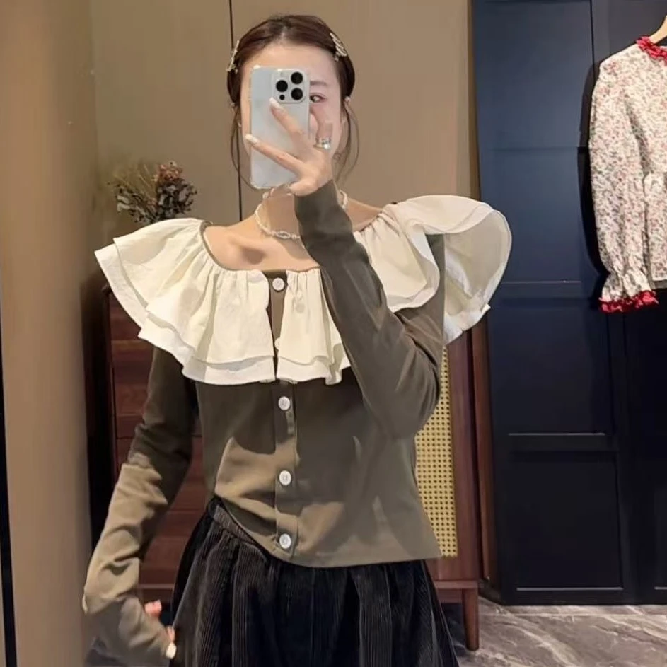 2026-5060女装韩系复古设计感绣花百搭长袖衬衫套装秋季必备新款