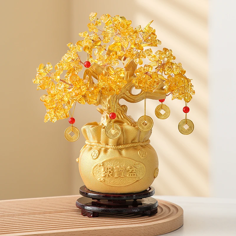 黄水晶发米树摆件酒柜装饰家居客厅玄关发米树乔迁开业送礼品