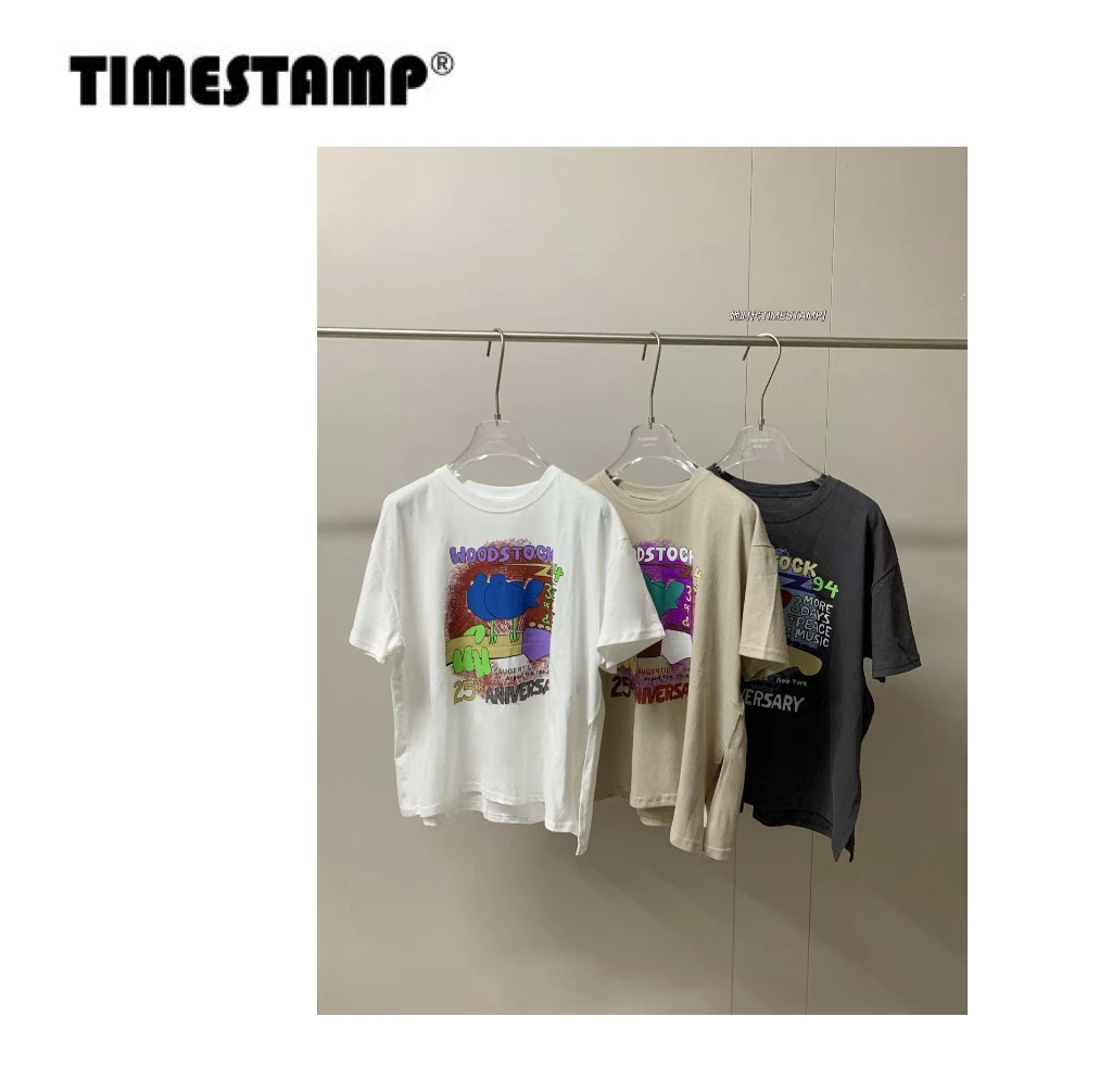 【TIMESTAMP】2025/66260022泡菜国新款设计感侧边开叉字母图案T恤