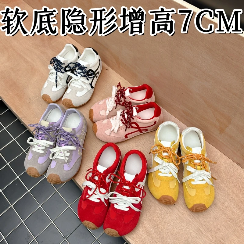 苏茵茵同款软底增高7CM休闲鞋2025新款歪头鸳鸯带德训鞋女阿甘鞋
