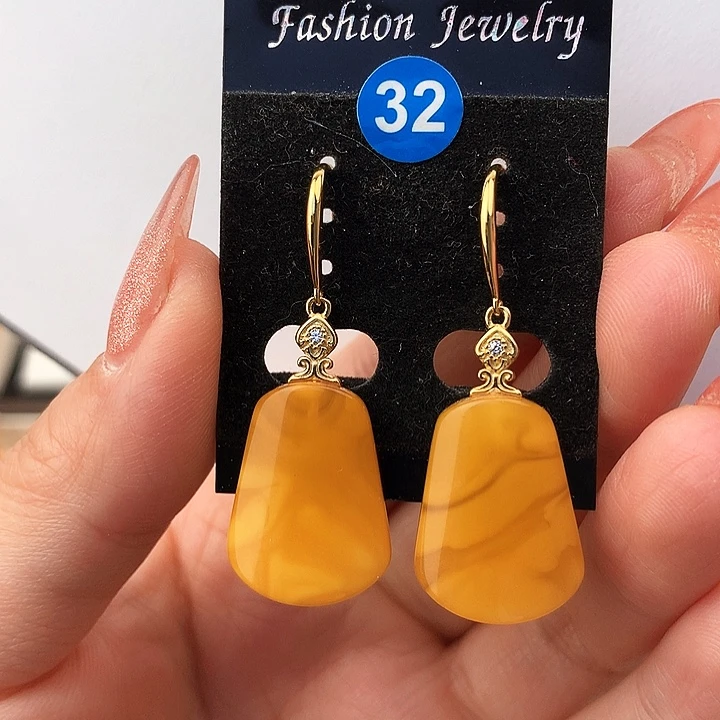 蜜蜡耳饰银S925镶嵌耳饰