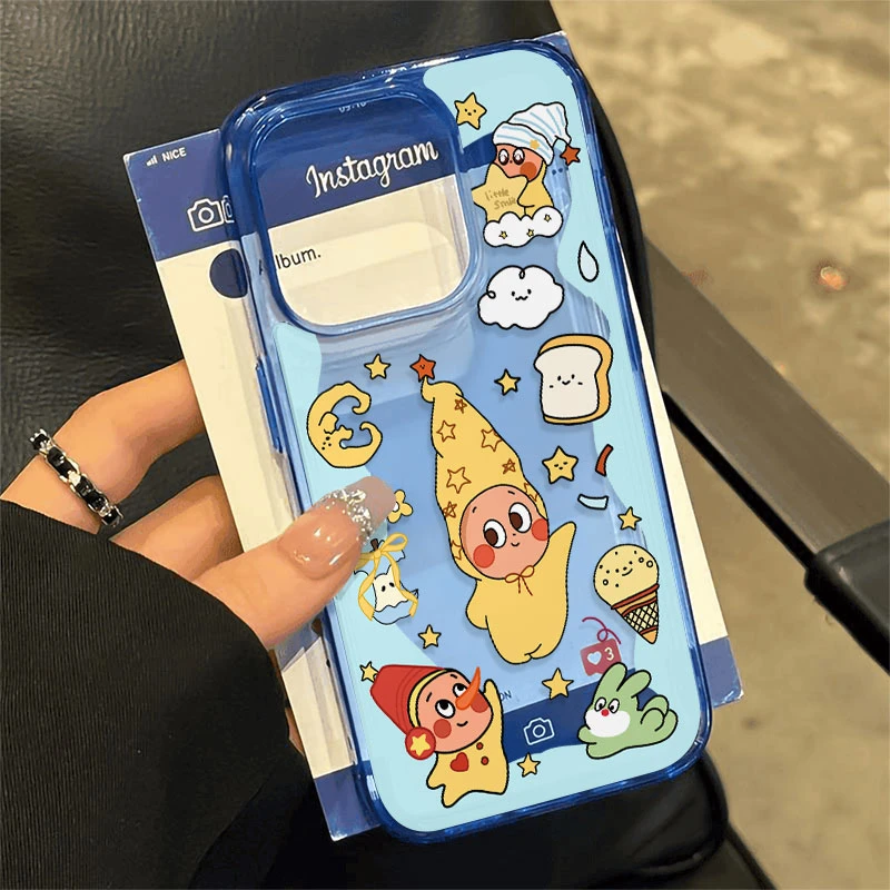 雅天立蓝色围边星星人适用苹果17promax手机壳iPhone16透蓝15情侣