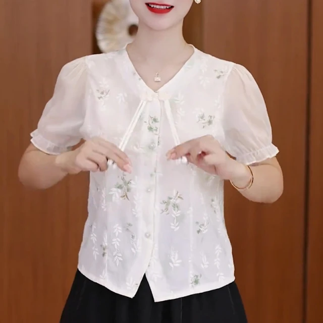 短袖衬衫女国风洋气小衫2025夏季新款时尚高级感新中式小个子上衣