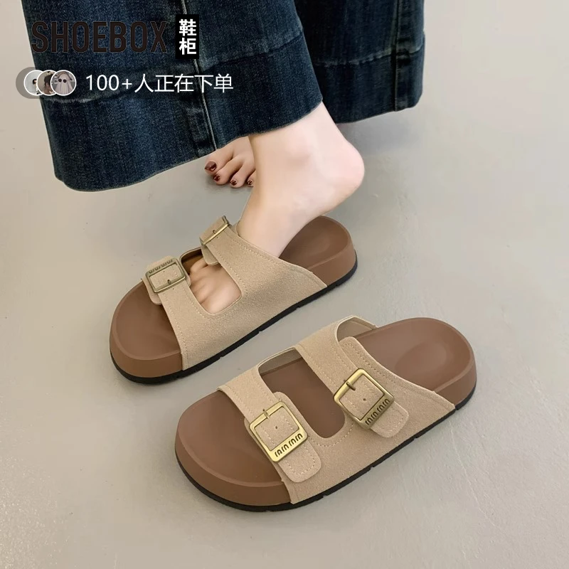达芙妮集团旗下勃肯凉拖鞋女夏外穿厚底一字拖女士高级感沙滩凉鞋