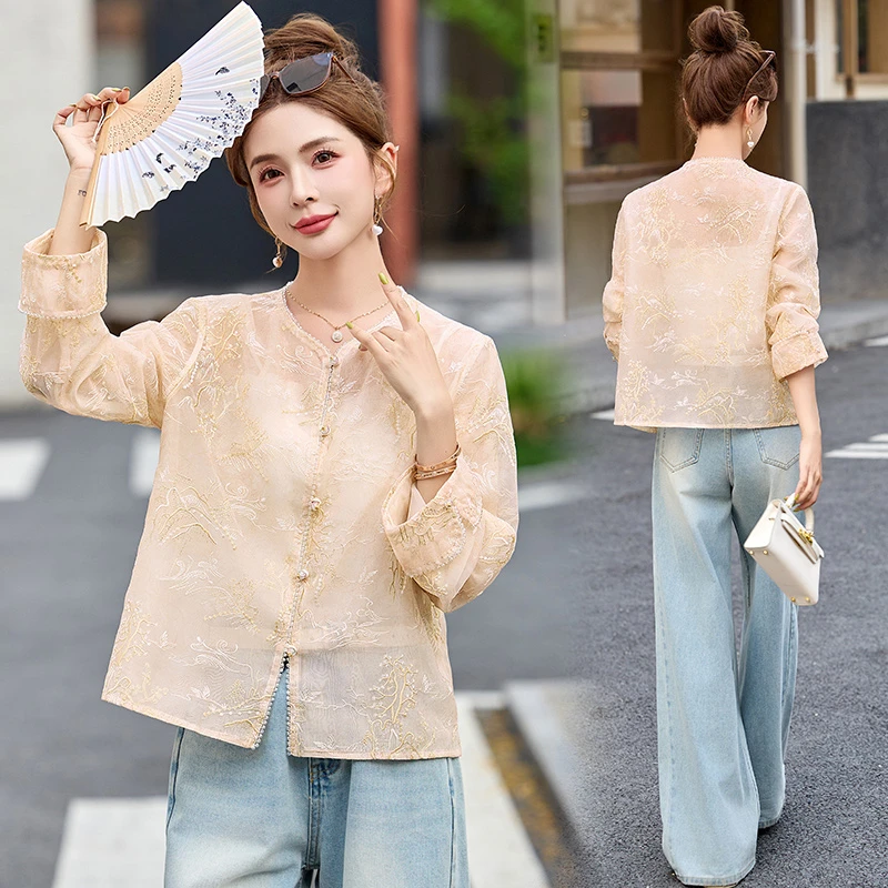 新中式国风复古洋气高级感刺绣钉珠外套短款防晒衣2025春夏新款
