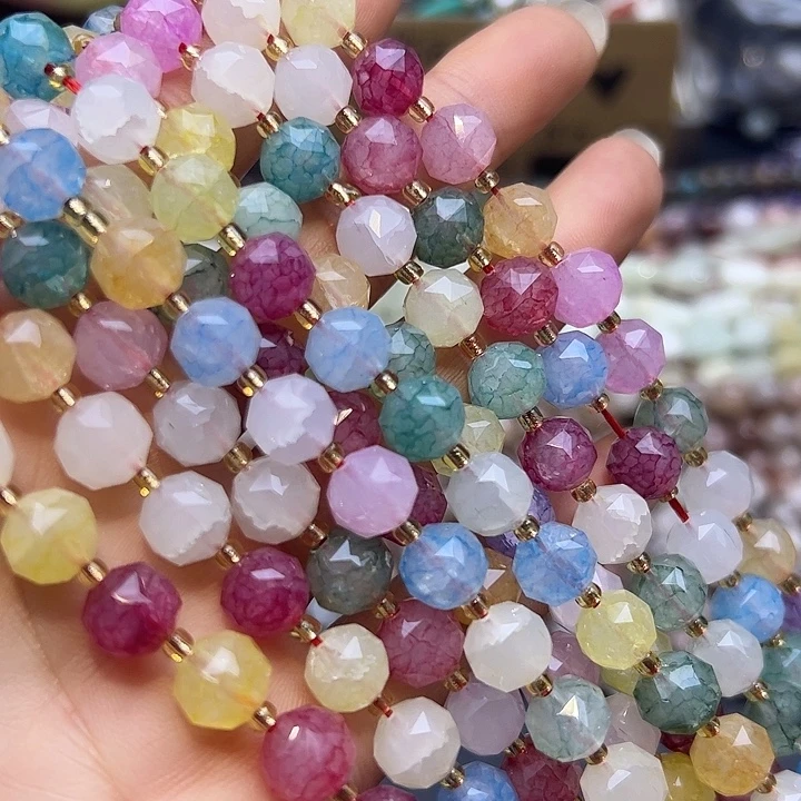 玛瑙/玉髓未镶嵌珠宝半成品T250 10m变色阿塞水晶硬切圆珠一条