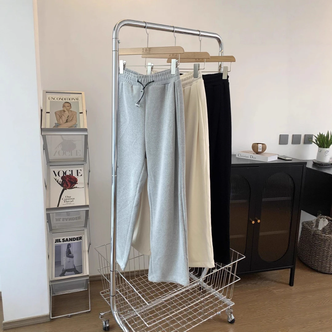 （晓凌制衣）韩系休闲抽绳阔腿裤束脚两穿裤拖地高腰休闲宽松女裤