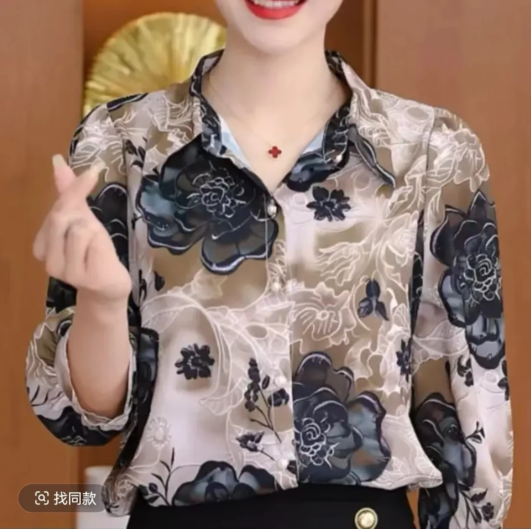 2025春夏季新款衬衫七分袖衬衣洋气宽松减龄时尚气质显瘦上衣711