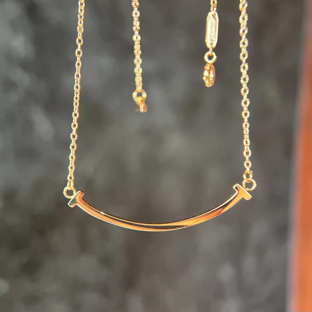 中号微笑项链18K金素金项链链重金版玫瑰金彩金简约18K金项链