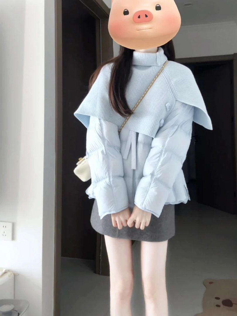 巨好看泡芙蓝色短款面包服女2025新款冬季爆款小个子高级感厚外套