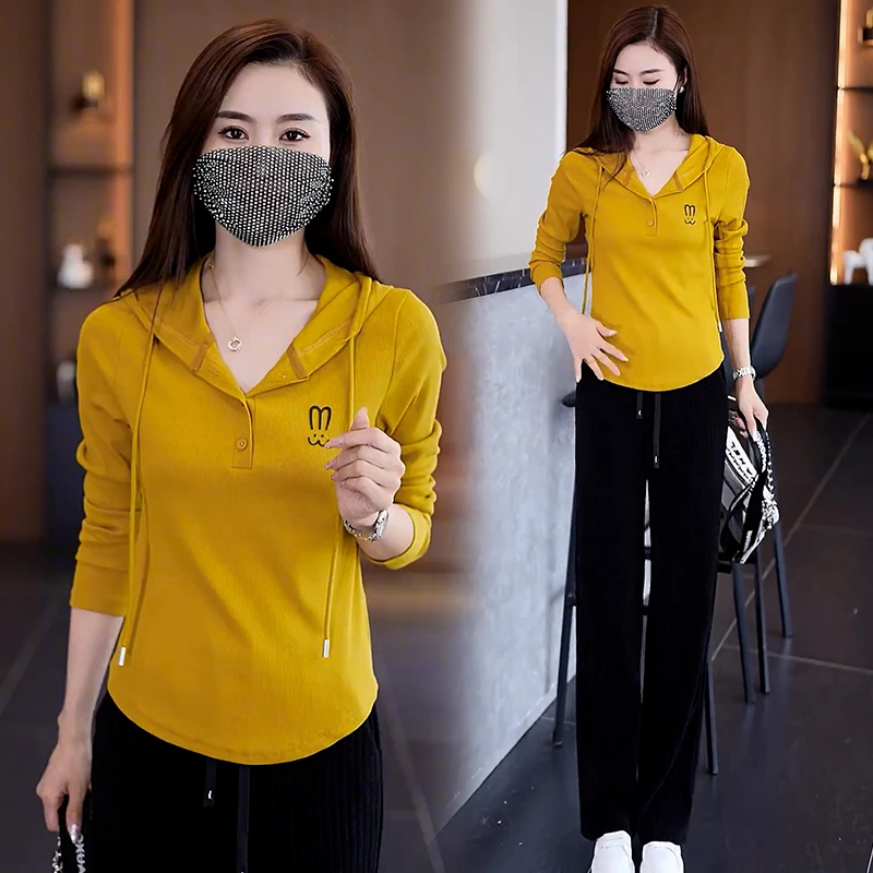 小个子长袖T恤女2025年春秋季新款时尚显廋休闲卫衣连帽上衣服潮