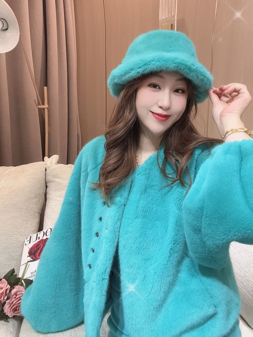 DC【蓝甜贵事】高级气质网红雪兰貂秋冬时尚轻奢外套蓝色