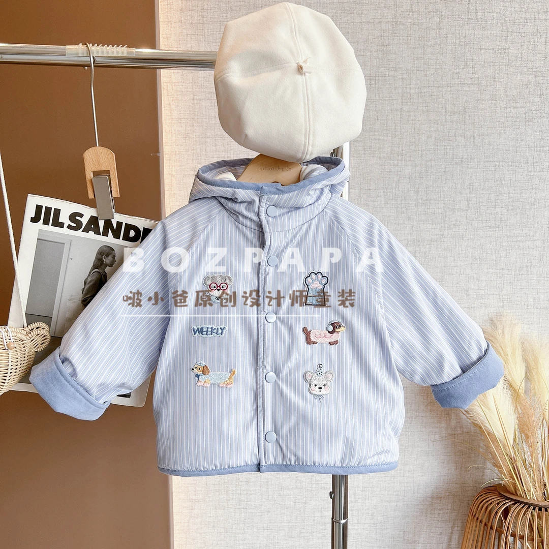 啵小爸【浮光漫游】2025冬季新款男童韩系小动物贴布加绒棉服外套
