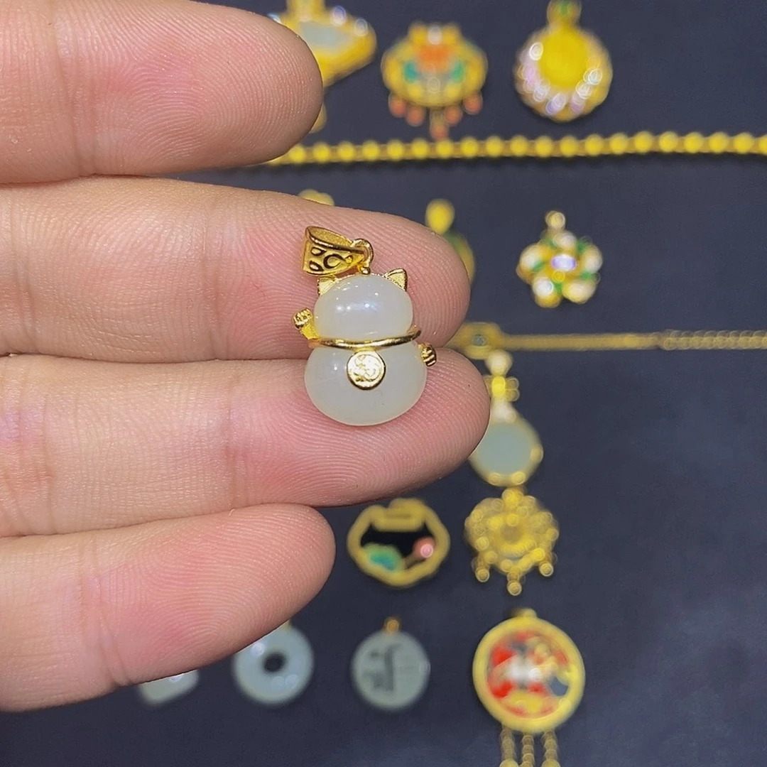 和田玉银S925镀金镶嵌颈饰