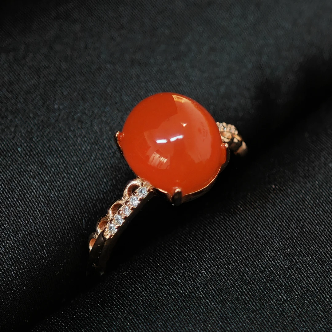 语唐南红冰红戒指（戒圈带钻）