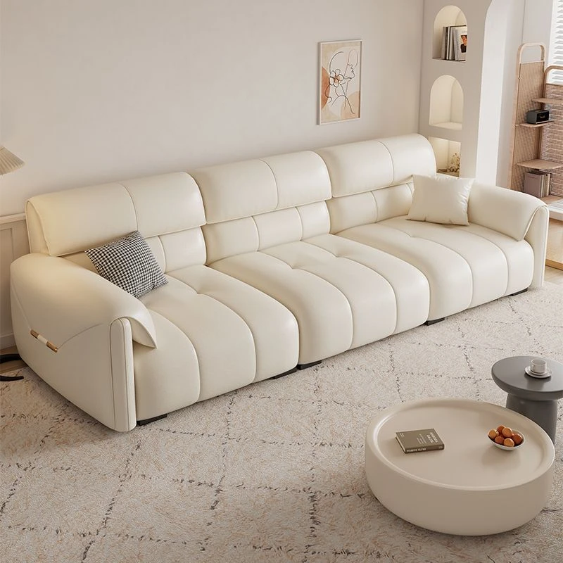 现代简约奶油风轻奢皮艺沙发客厅小户型直排大象耳朵沙发云朵沙发