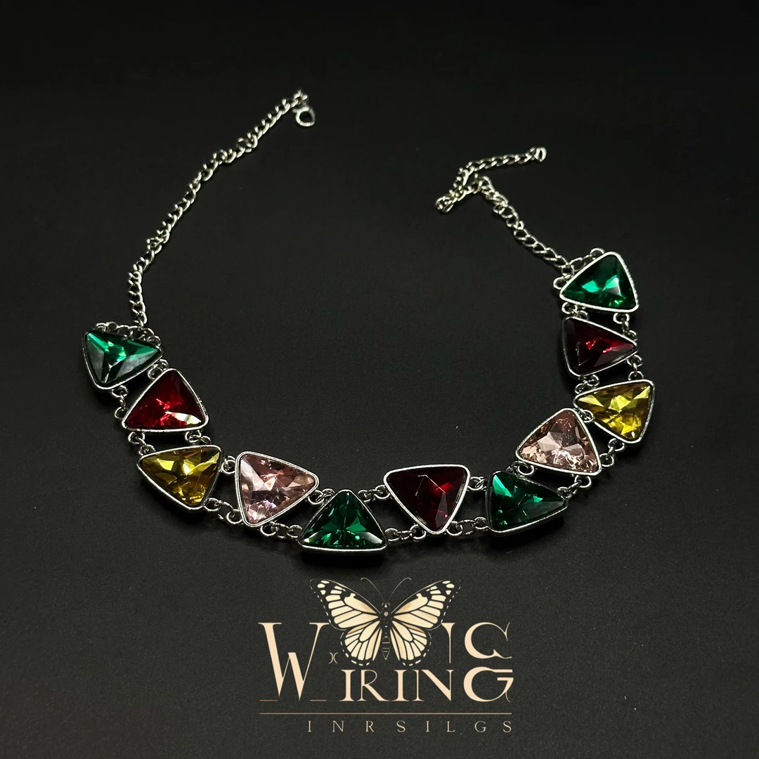 铜锆石项链 王大嘴原创 “三角彩锆”奢华手工彩色锆石拼接项链A673