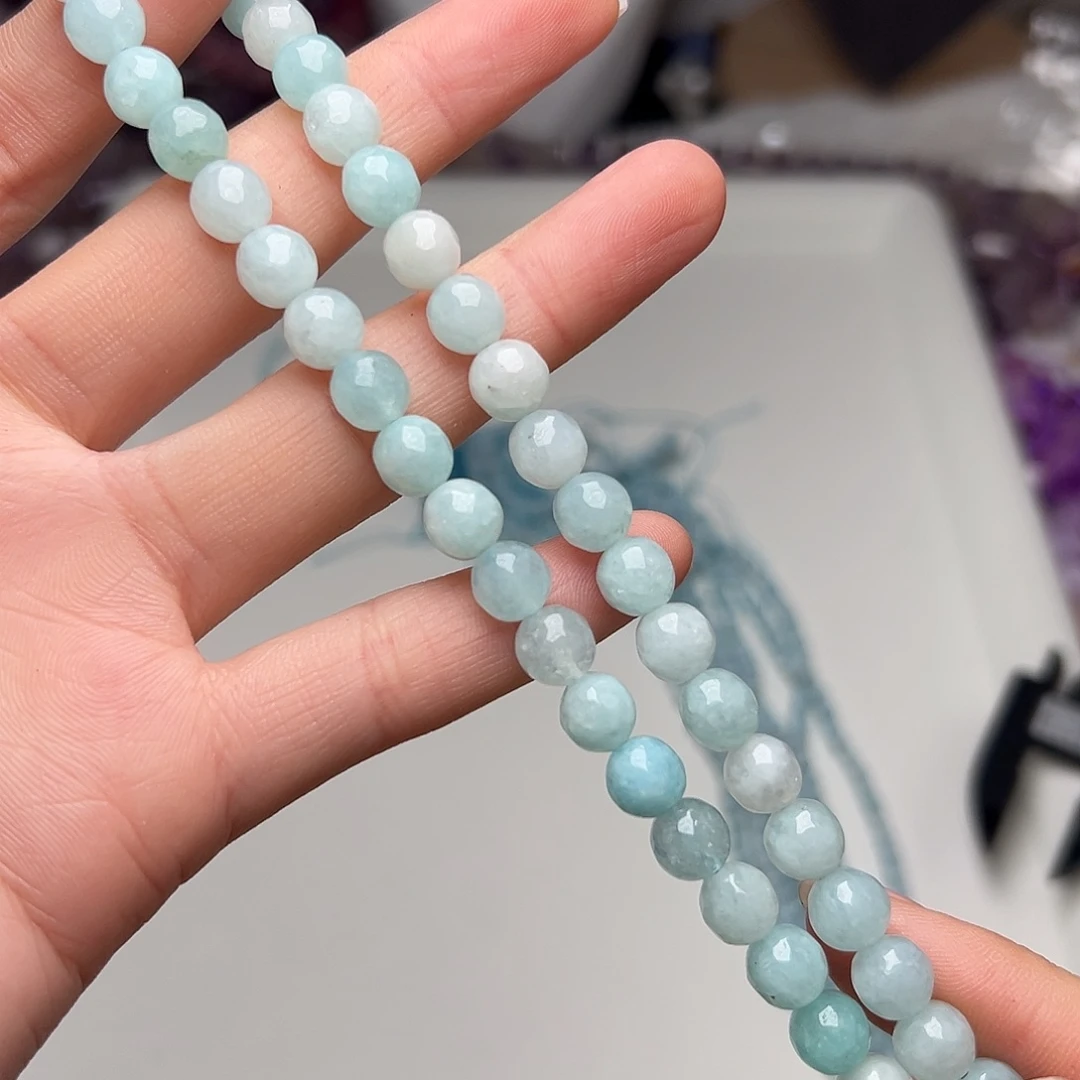 玛瑙/玉髓合金珠宝半成品I27。7.5mm蓝玉刻面圆珠一条