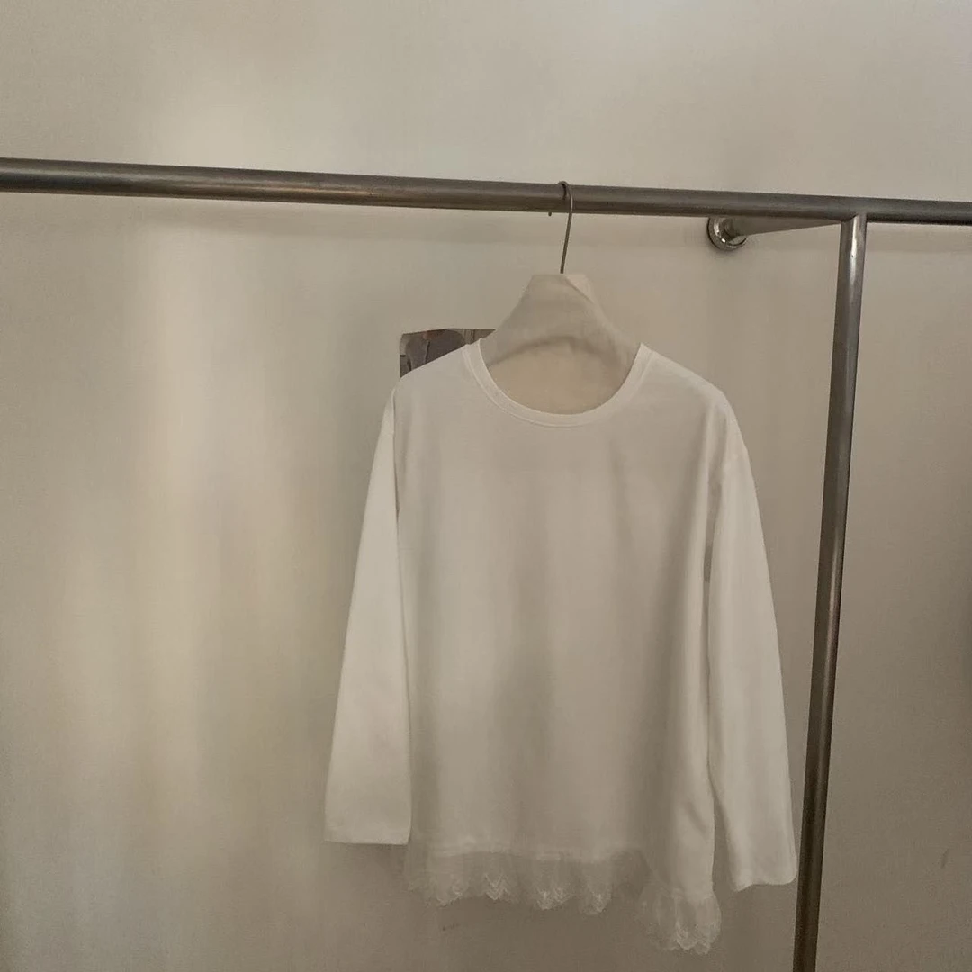 韩版光版蕾丝花边打底长袖纯棉