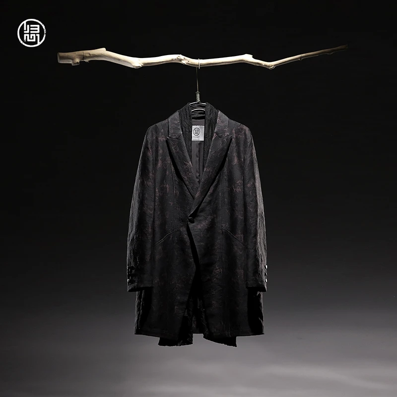 归心男装2025新款 秋季男士 新中式丝毛提花 双层做法 中长款西装