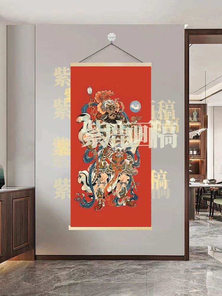 {718门神左} 60x120cm现代简约挂轴装饰画办公室家居装饰画