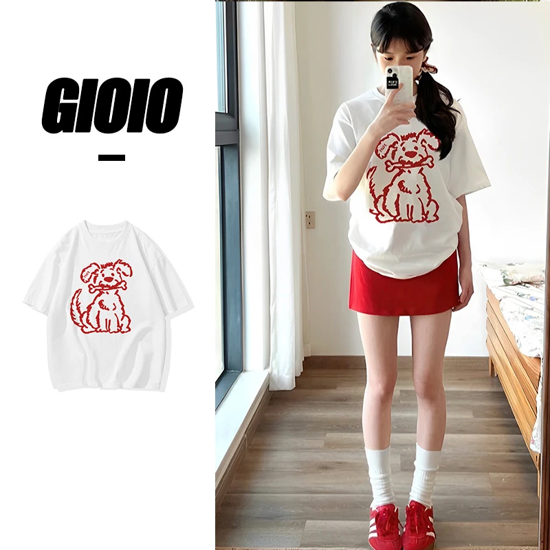 240克重磅潮牌卡通图案t恤男女同款夏季白色宽松纯棉短袖