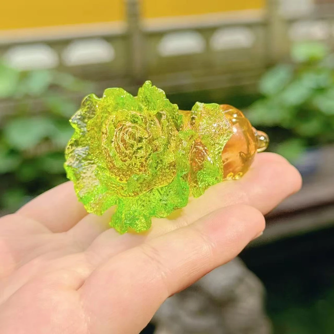 【金翠白才】琉小璃黄绿渐变白菜摆件 精致桌面摆件  7157