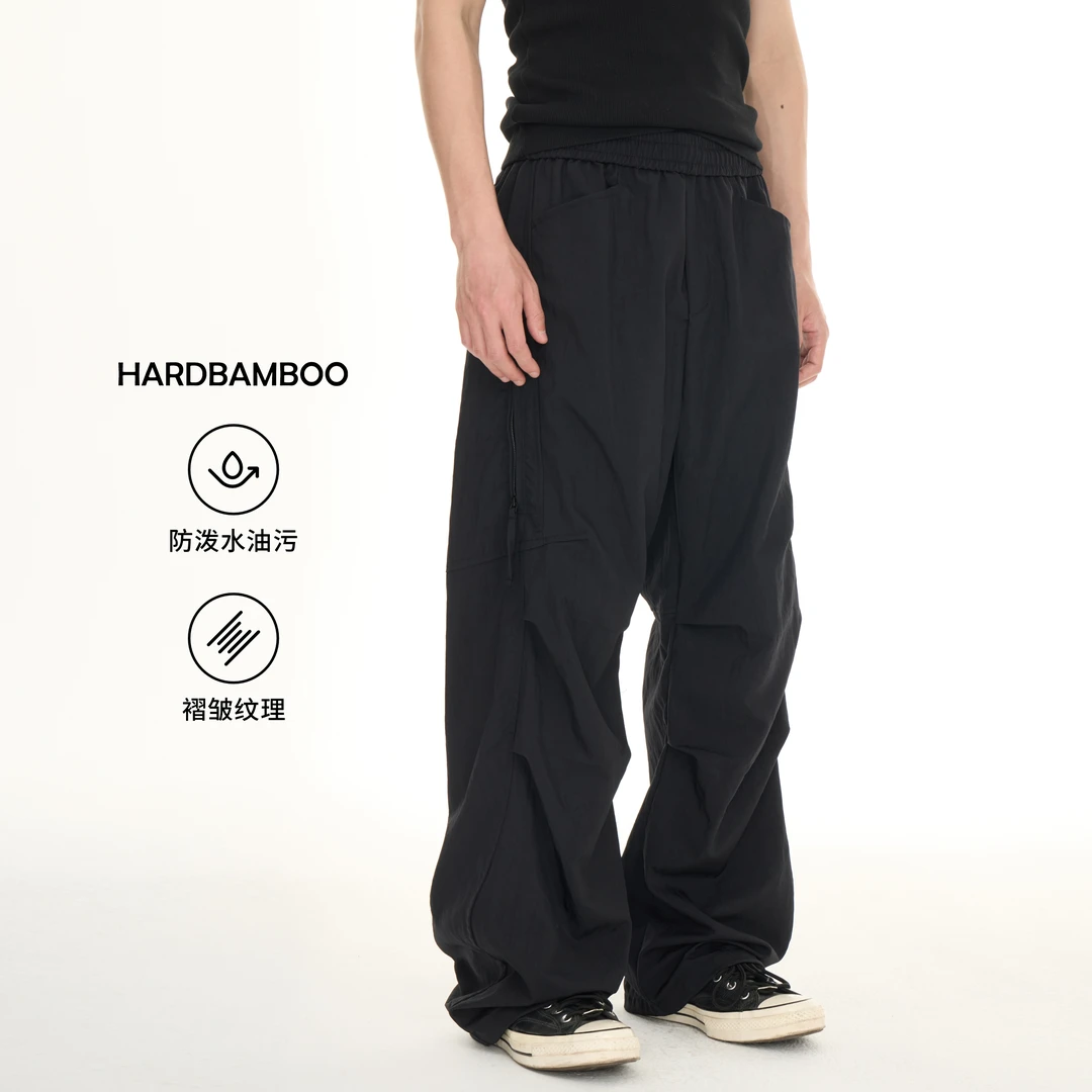 钢铁径节HBB 轻户外打褶防泼水油污宽松阔形耐磨直筒工装抽绳长裤