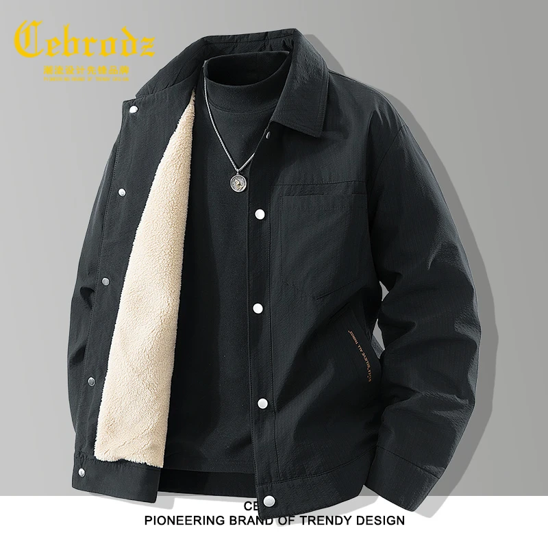 法国Cebrodz外套男翻领夹克加绒加厚新款高档羊羔绒秋冬上衣2025