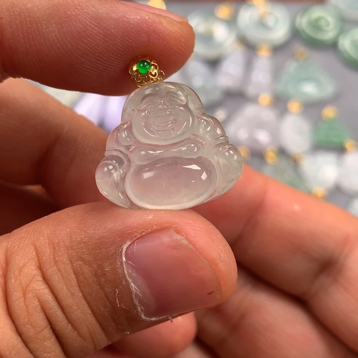 翡翠颈饰18K金镶嵌佛公