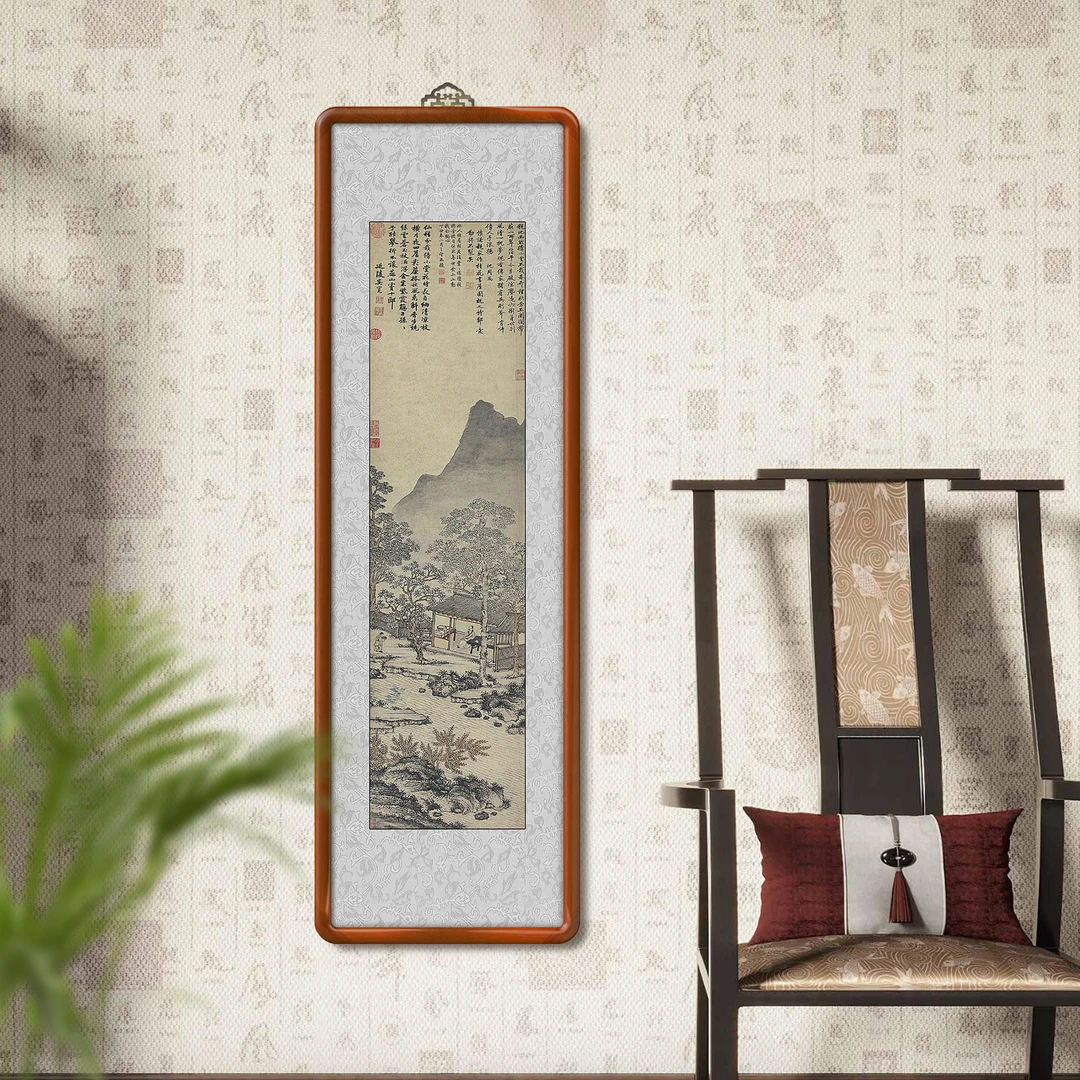 沈周《桂花书屋图》125*40竖版复刻版画茶室书房客厅玄关挂画装饰画