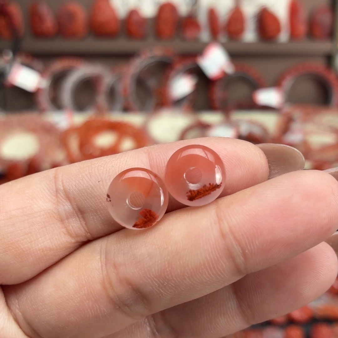 南红玛瑙未镶嵌颈饰甜甜圈一对