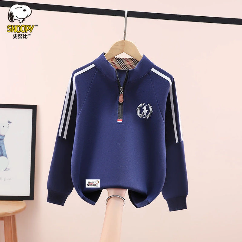 史努比男童卫衣秋冬装2025新款洋气中大童男孩休闲百搭立领打底衫