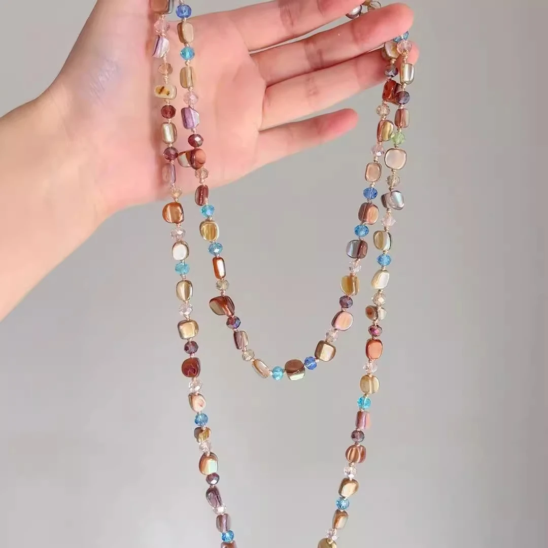 波西米亚彩色贝壳项链海边度假风双层叠戴串珠锁骨链小众轻奢设计
