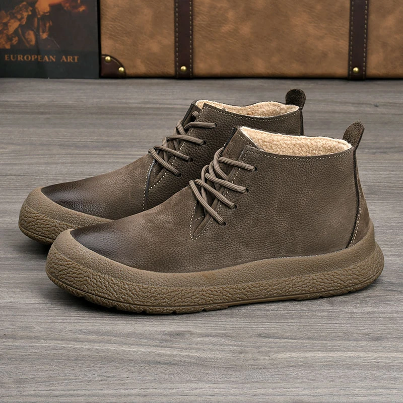 2025秋冬加绒新款头层牛皮系带复古休闲马丁靴防臭